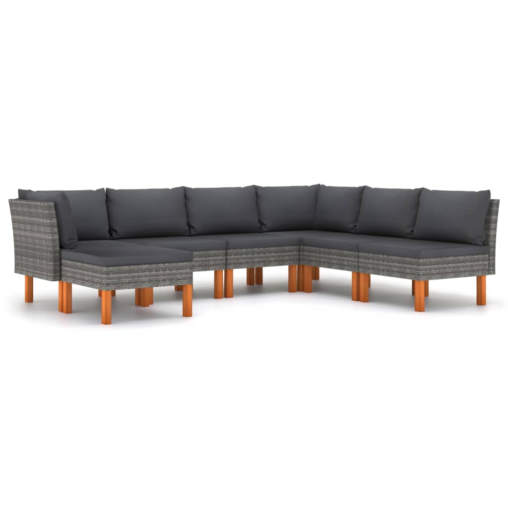 7 Piece Garden Lounge Set with Cushions Poly Rattan Grey