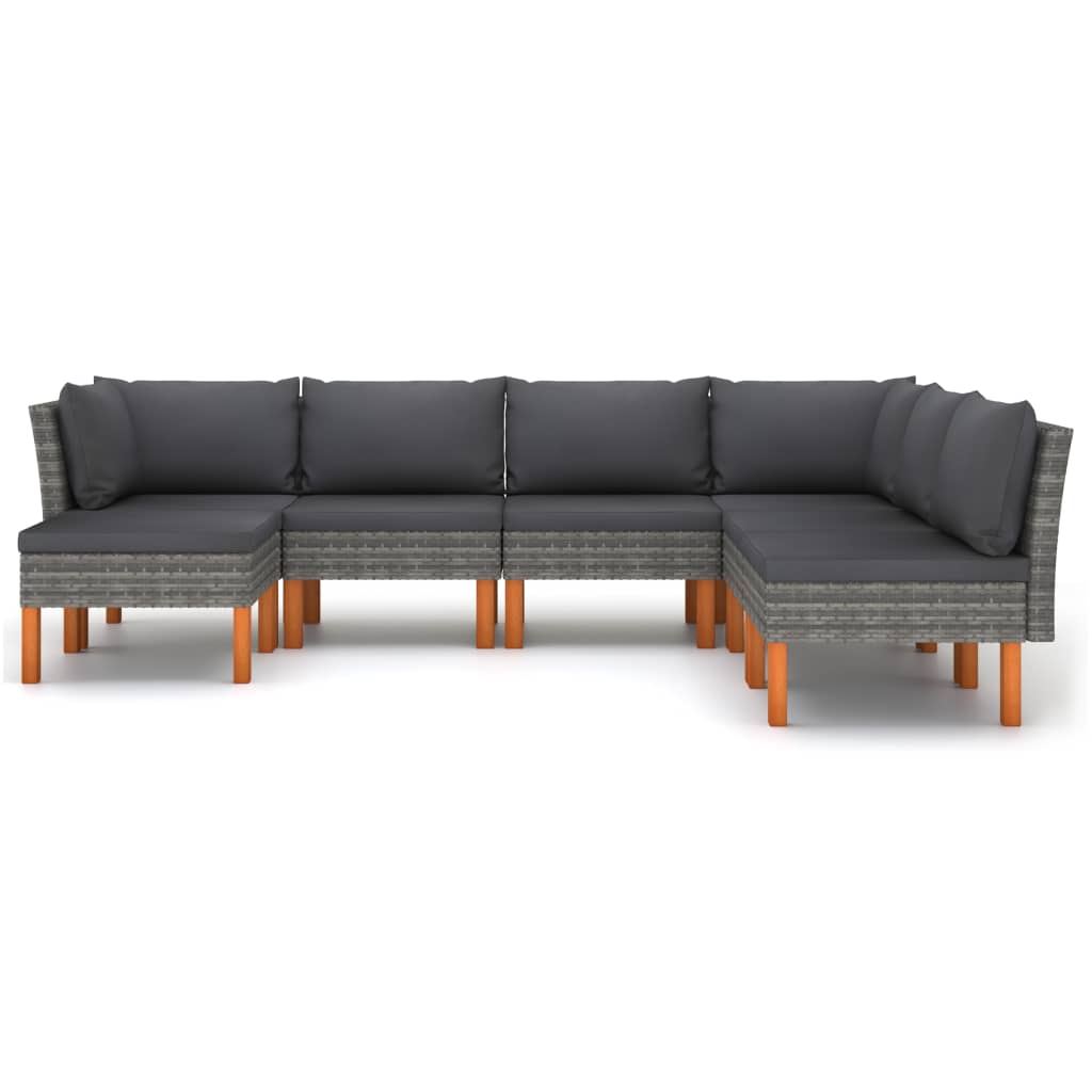 7 Piece Garden Lounge Set with Cushions Poly Rattan Grey