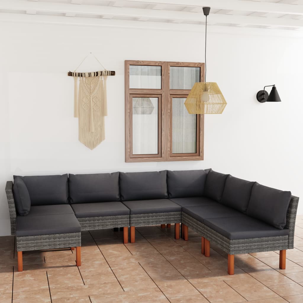 7 Piece Garden Lounge Set with Cushions Poly Rattan Grey