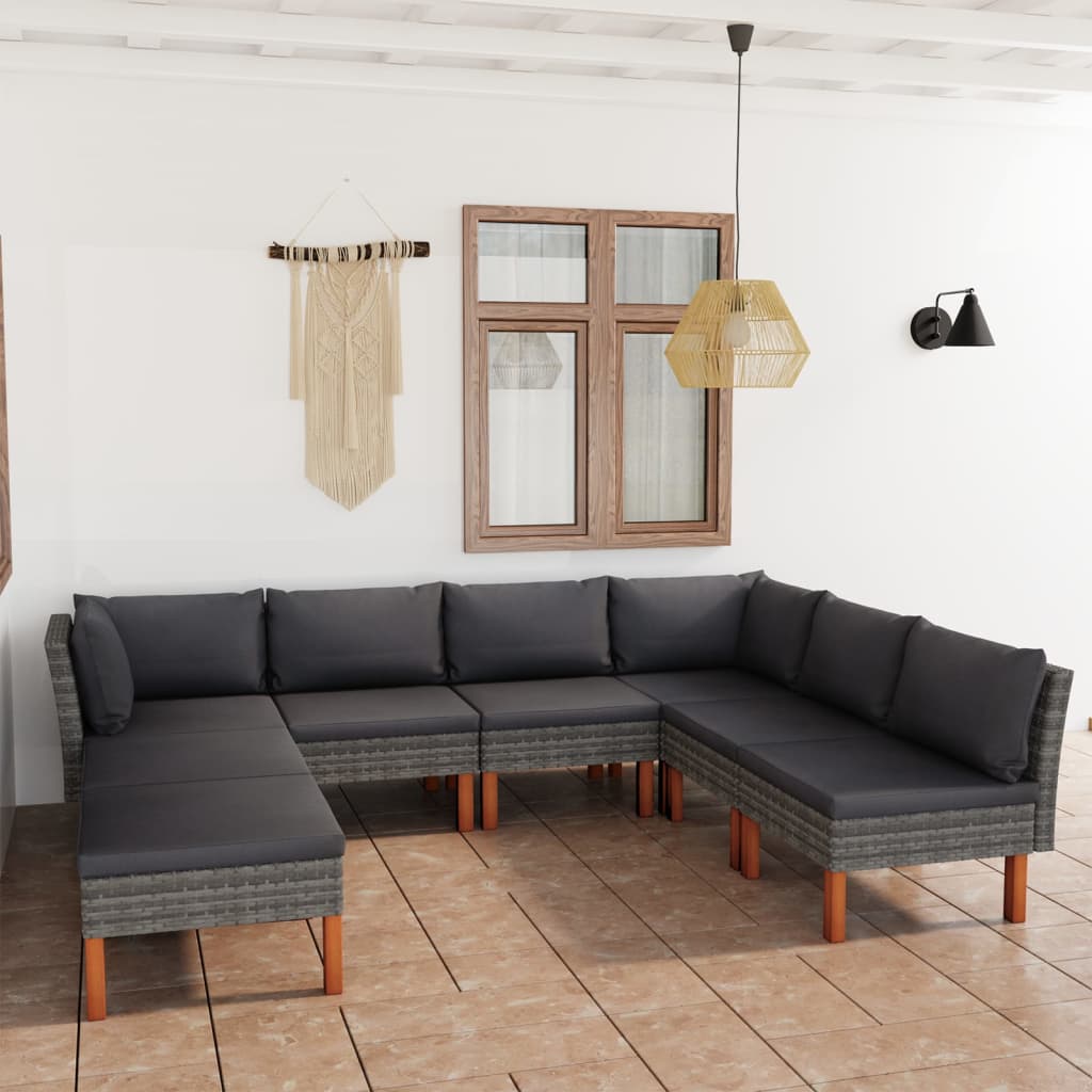8 Piece Garden Lounge Set with Cushions Poly Rattan Grey