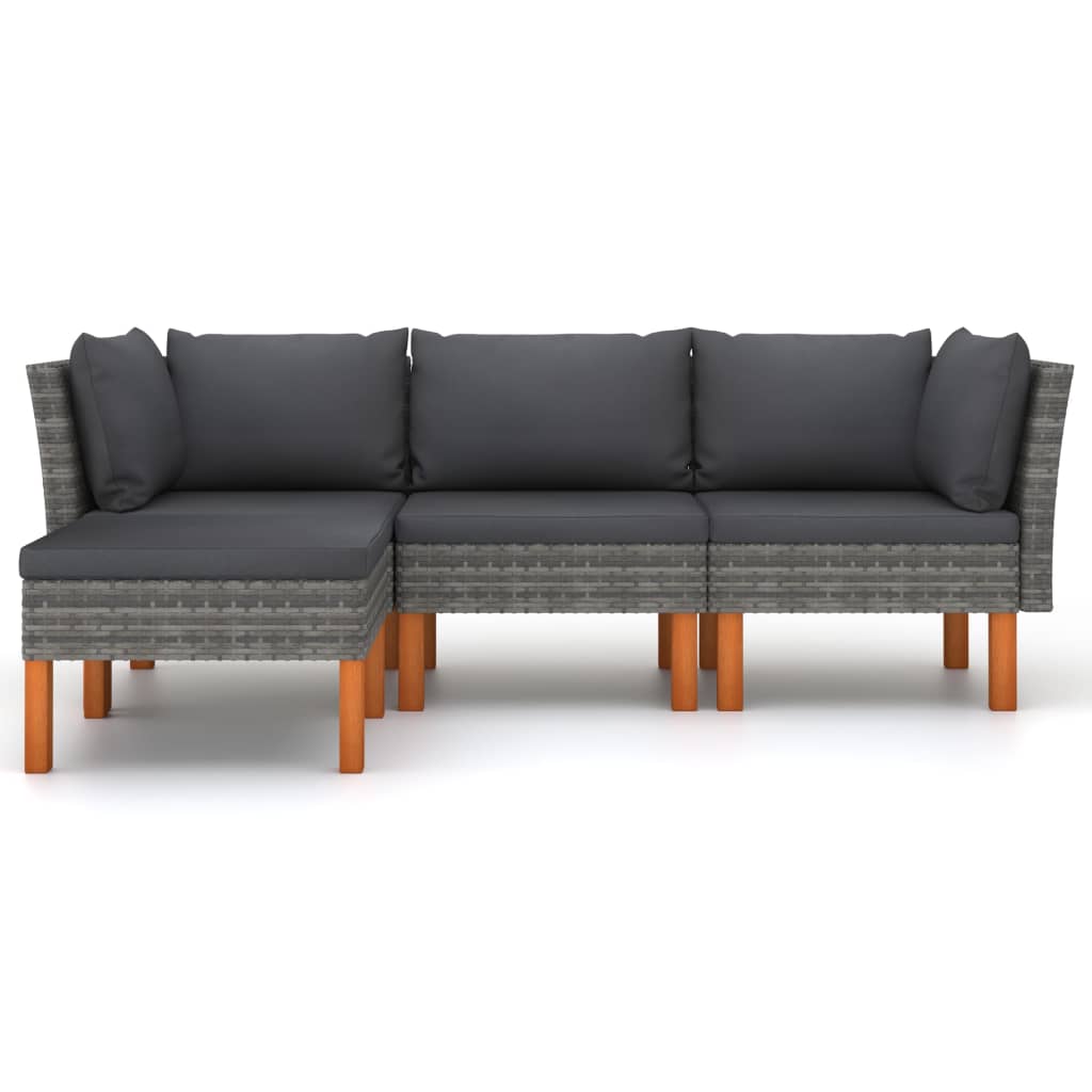 4 Piece Garden Lounge Set with Cushions Poly Rattan Grey