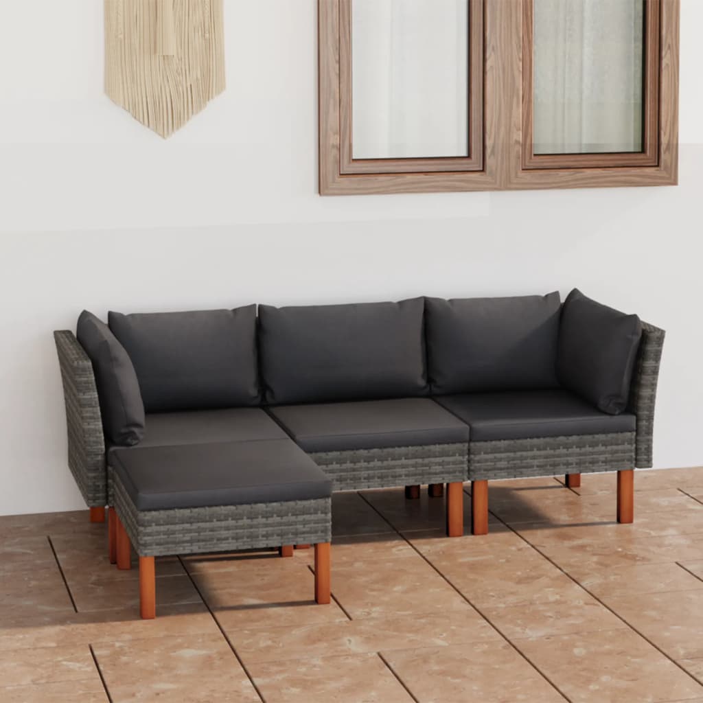 4 Piece Garden Lounge Set with Cushions Poly Rattan Grey