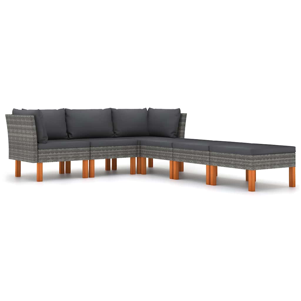 6 Piece Garden Lounge Set with Cushions Poly Rattan Grey