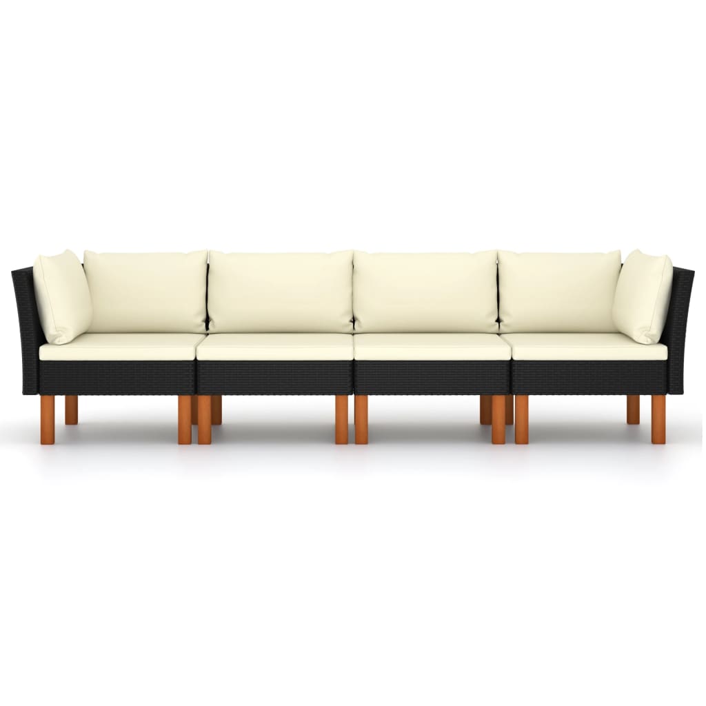4-Seater Garden Sofa with Cushions Black Poly Rattan