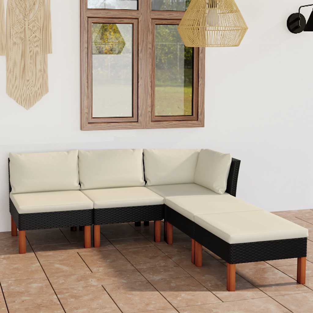 5 Piece Garden Lounge Set with Cushions Poly Rattan Black