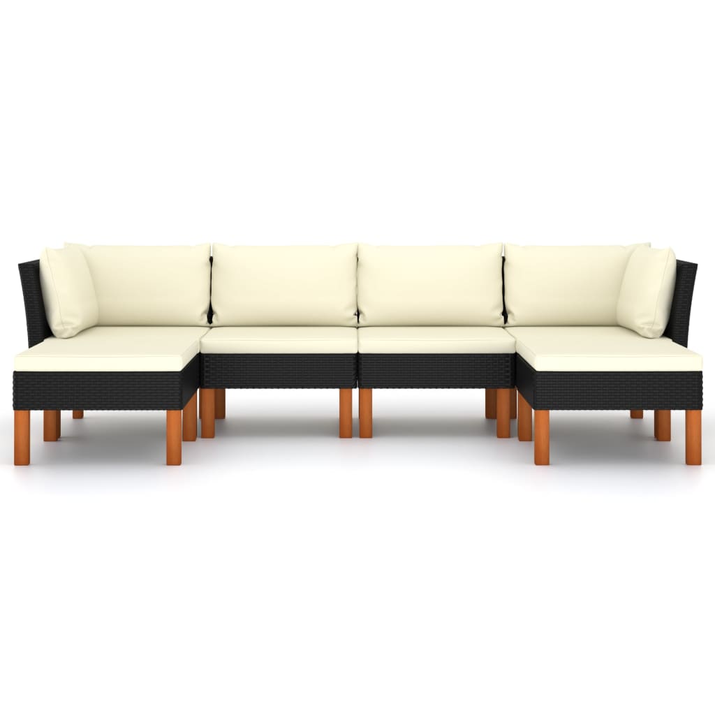 6 Piece Garden Lounge Set with Cushions Poly Rattan Black