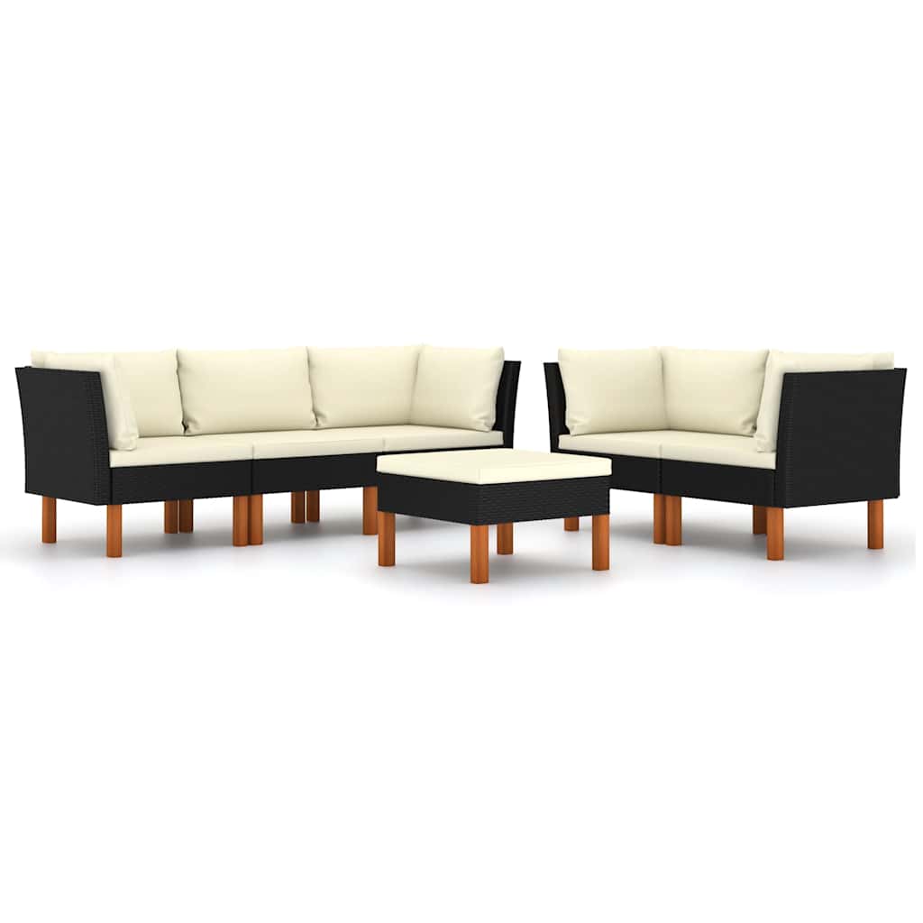 6 Piece Garden Lounge Set with Cushions Poly Rattan Black