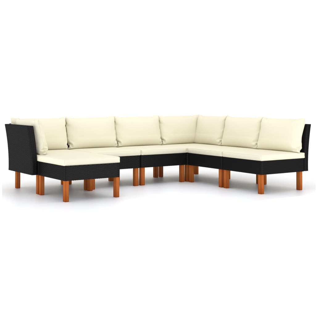 7 Piece Garden Lounge Set with Cushions Poly Rattan Black