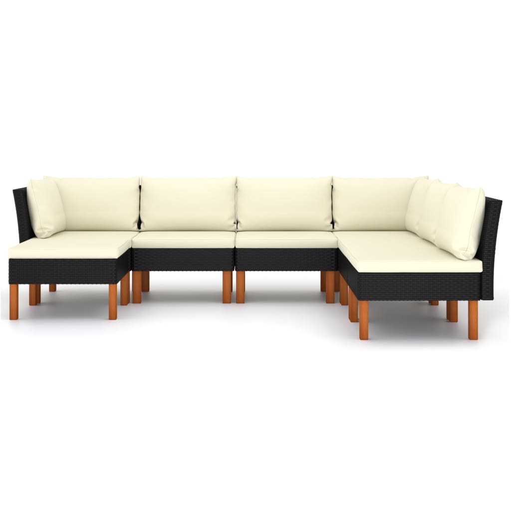 7 Piece Garden Lounge Set with Cushions Poly Rattan Black