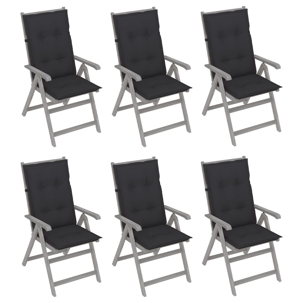 Garden Reclining Chairs 6 pcs with Cushions Solid Acacia Wood