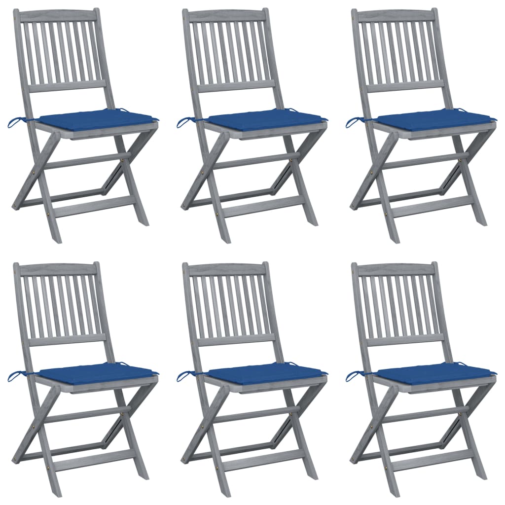 Folding Outdoor Chairs 6 pcs with Cushions Solid Acacia Wood