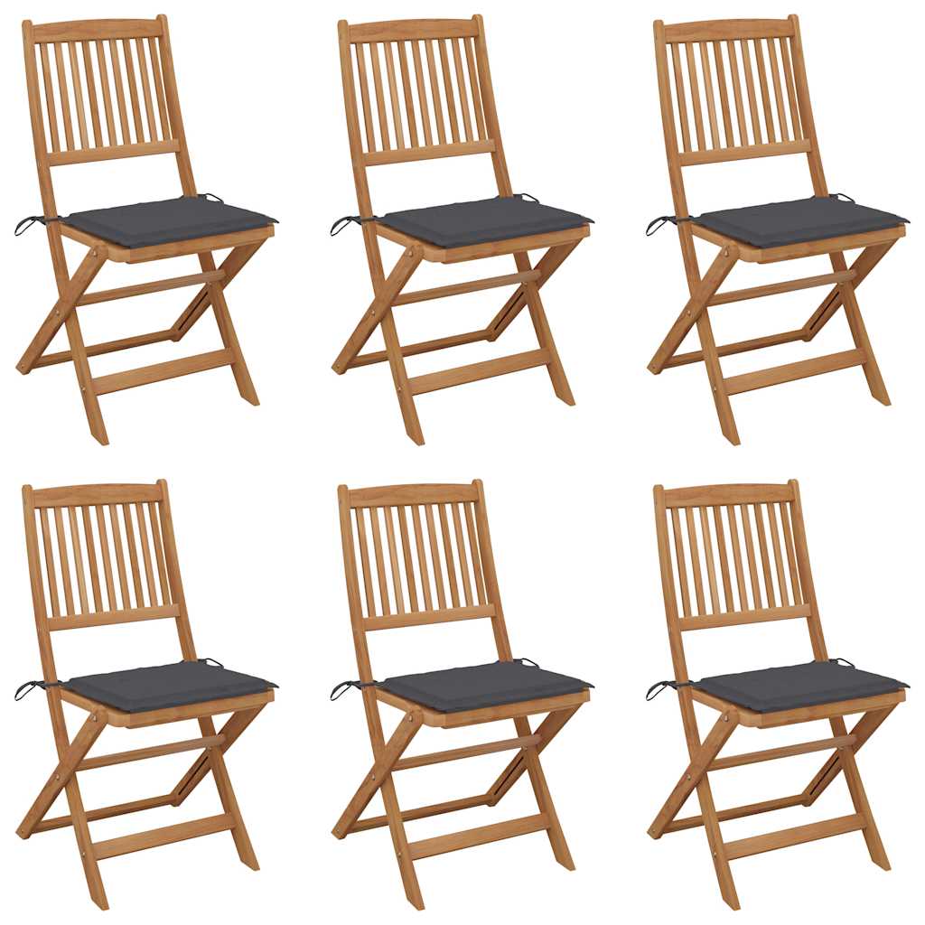 Folding Garden Chairs 6 pcs with Cushions Solid Wood Acacia