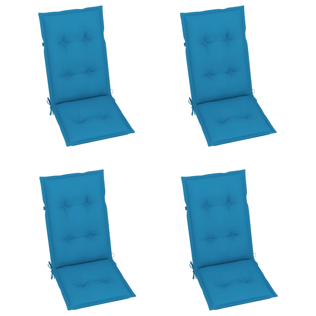 Folding Chairs 4 pcs with Blue Cushions Solid Teak Wood