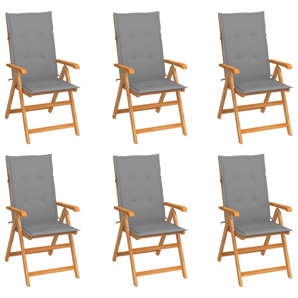 Folding Chairs 6 pcs with Grey Cushions Solid Teak Wood