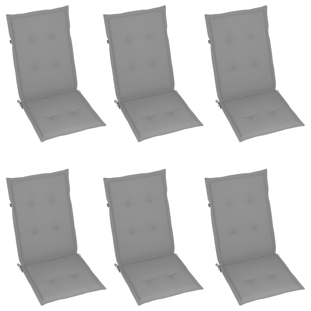 Folding Chairs 6 pcs with Grey Cushions Solid Teak Wood