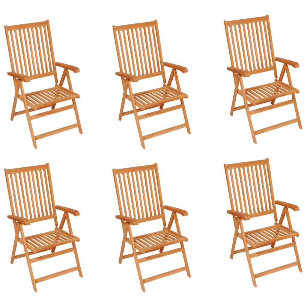 Folding Chairs 6 pcs with Blue Cushions Solid Teak Wood