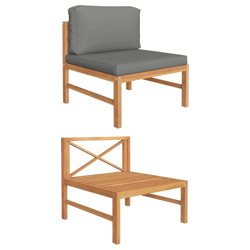 Middle Sofa with Dark Grey Cushions Solid Teak Wood