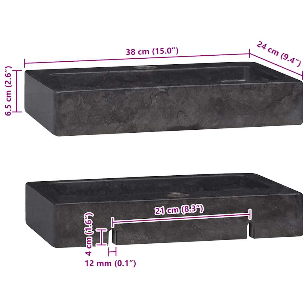 Wall-mounted Sink Black 38x24x6.5 cm Marble