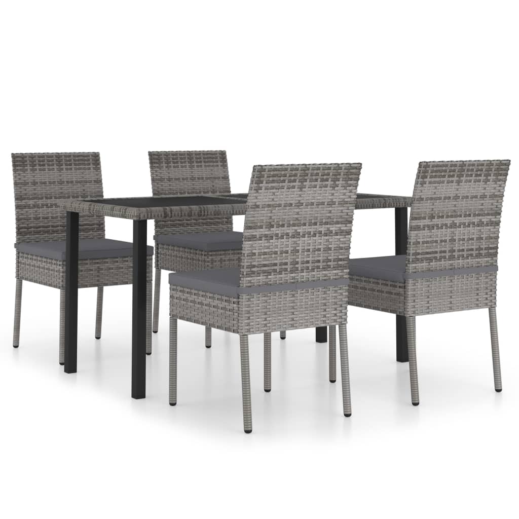 5 Piece Garden Dining Set Poly Rattan Grey