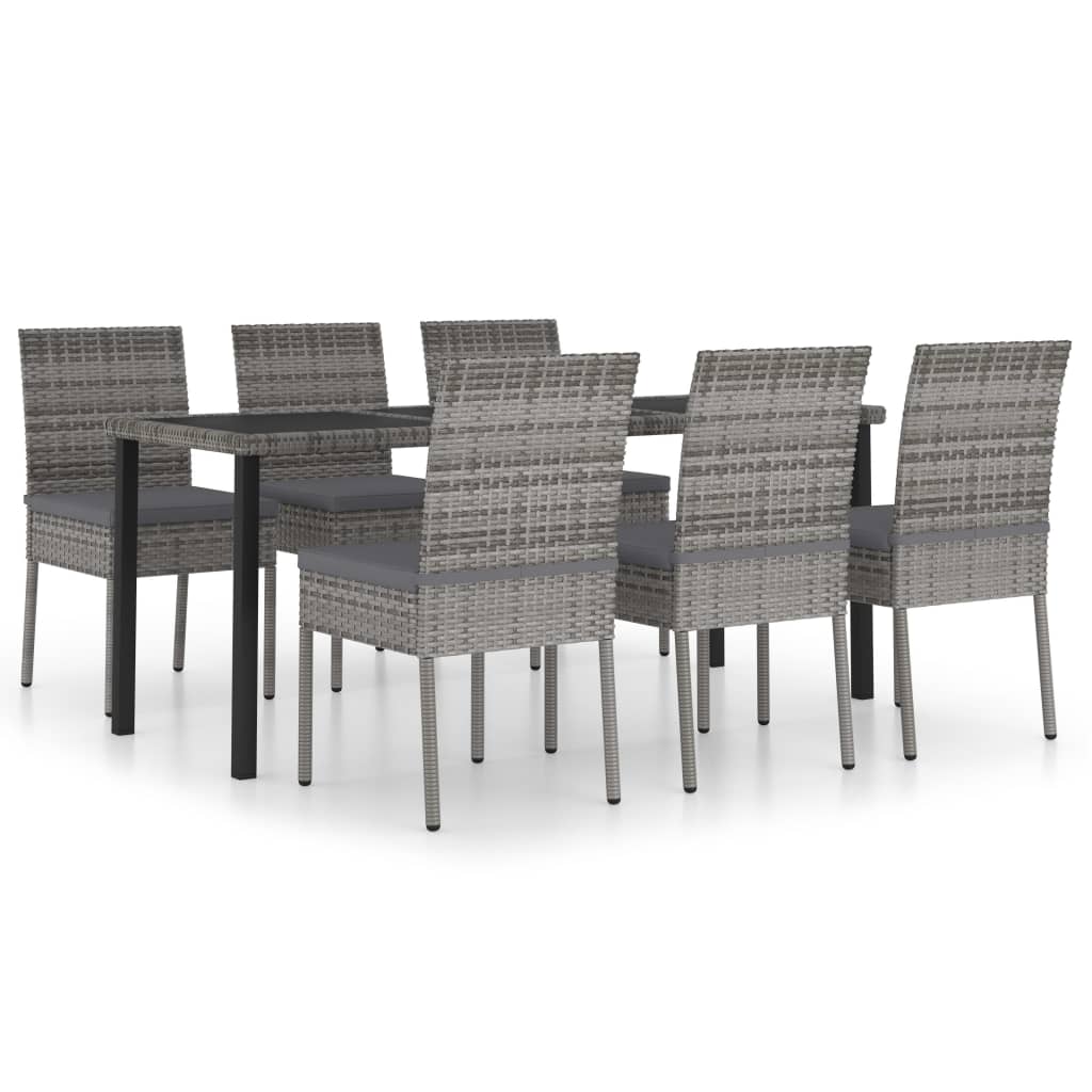 7 Piece Garden Dining Set Poly Rattan Grey