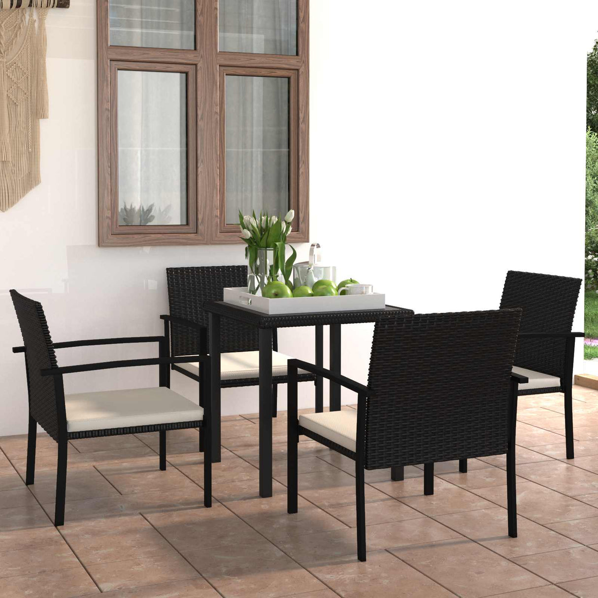 5 Piece Garden Dining Set Poly Rattan Black