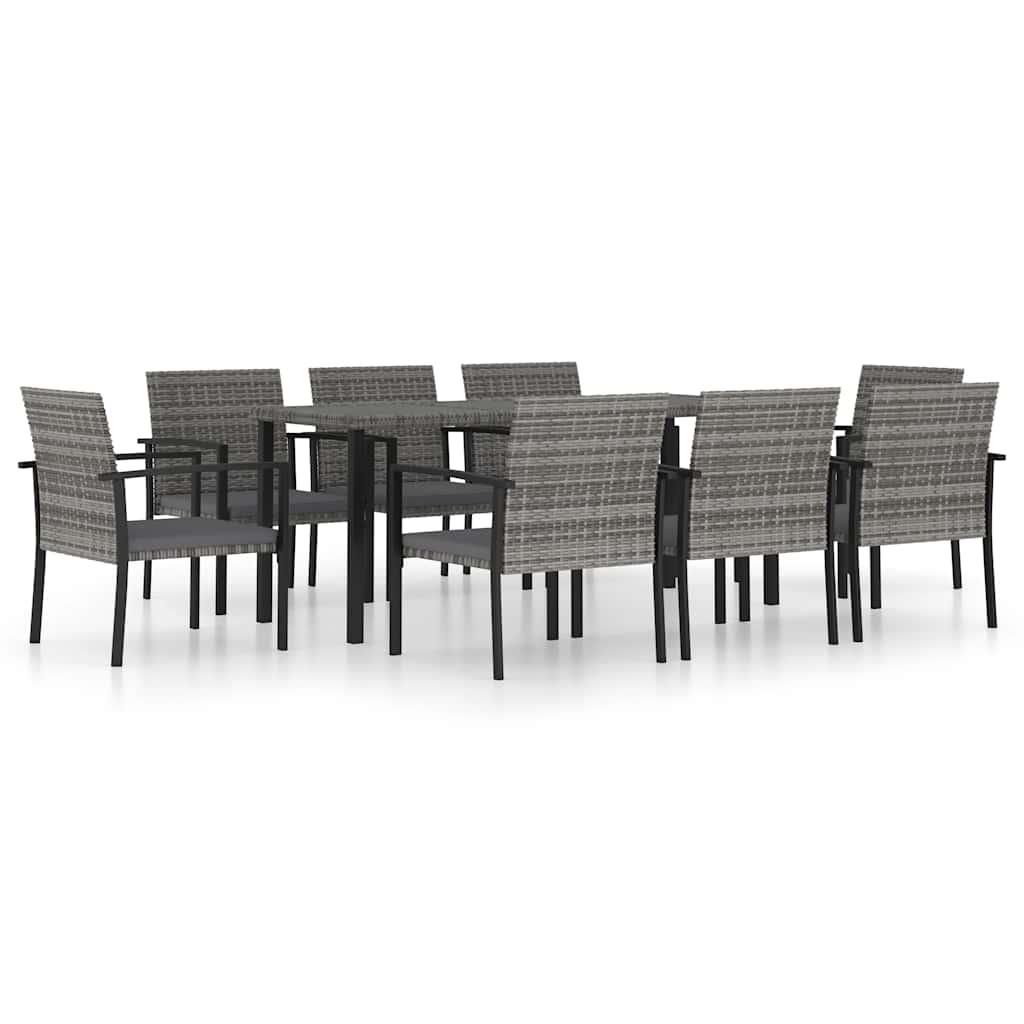 9 Piece Garden Dining Set Poly Rattan Grey