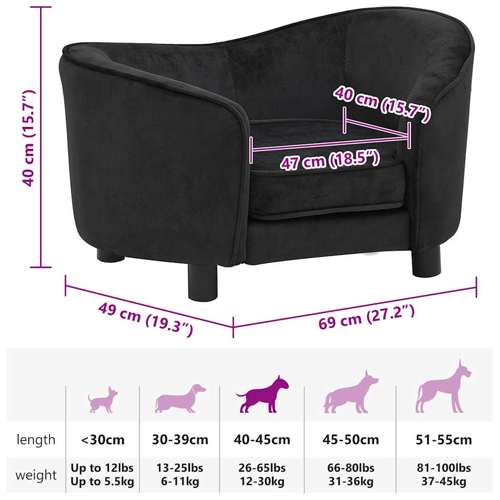 Dog Sofa Black 69x49x40 cm Plush