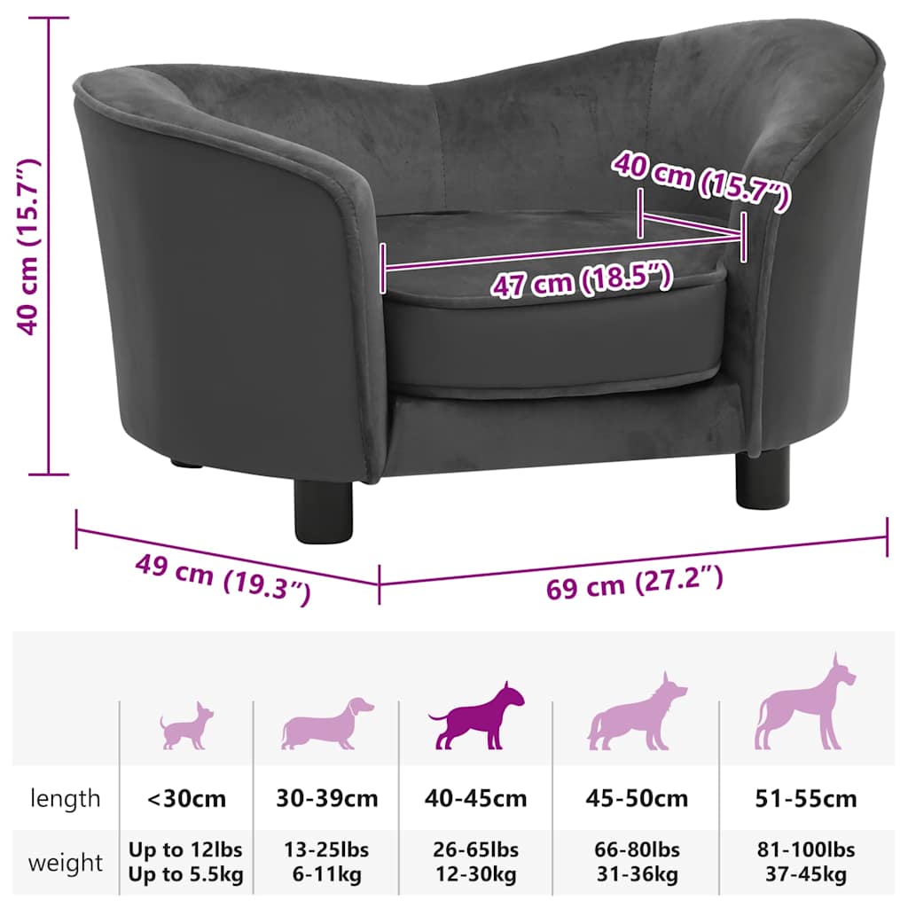 Dog Sofa Dark Grey 69x49x40 cm Plush and Faux Leather