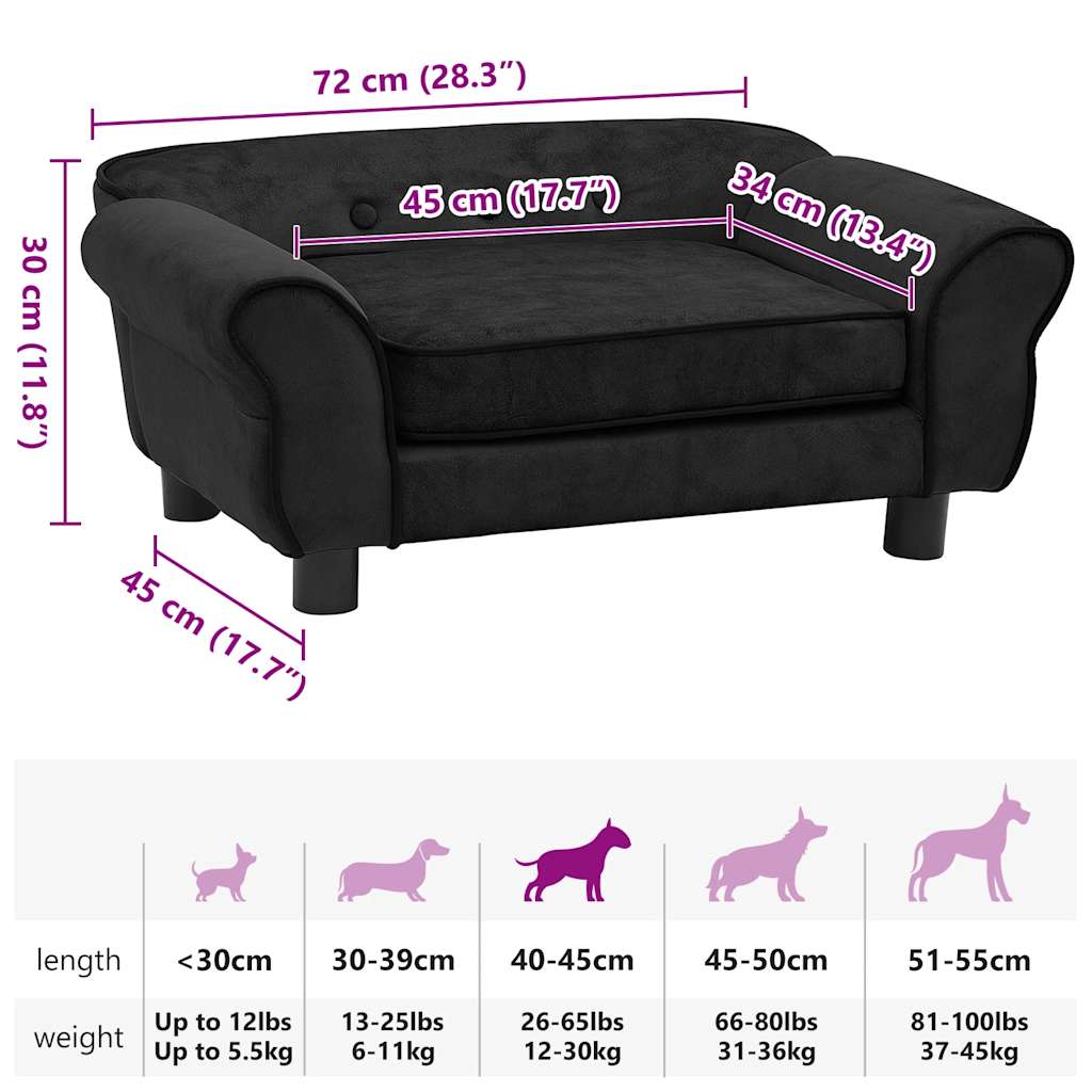 Dog Sofa Black 72x45x30 Cm Plush