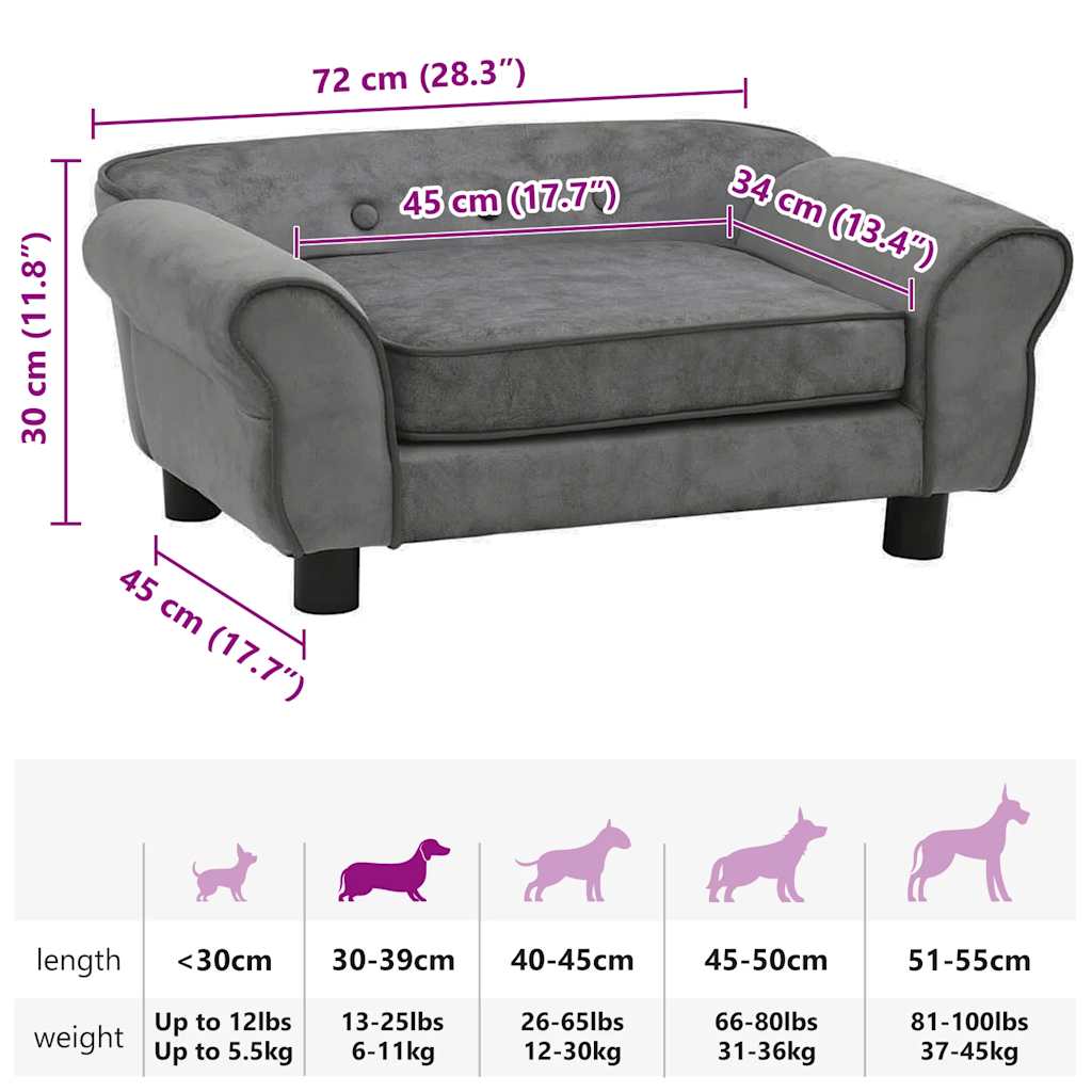 Dog Sofa Dark Grey 72x45x30 cm Plush