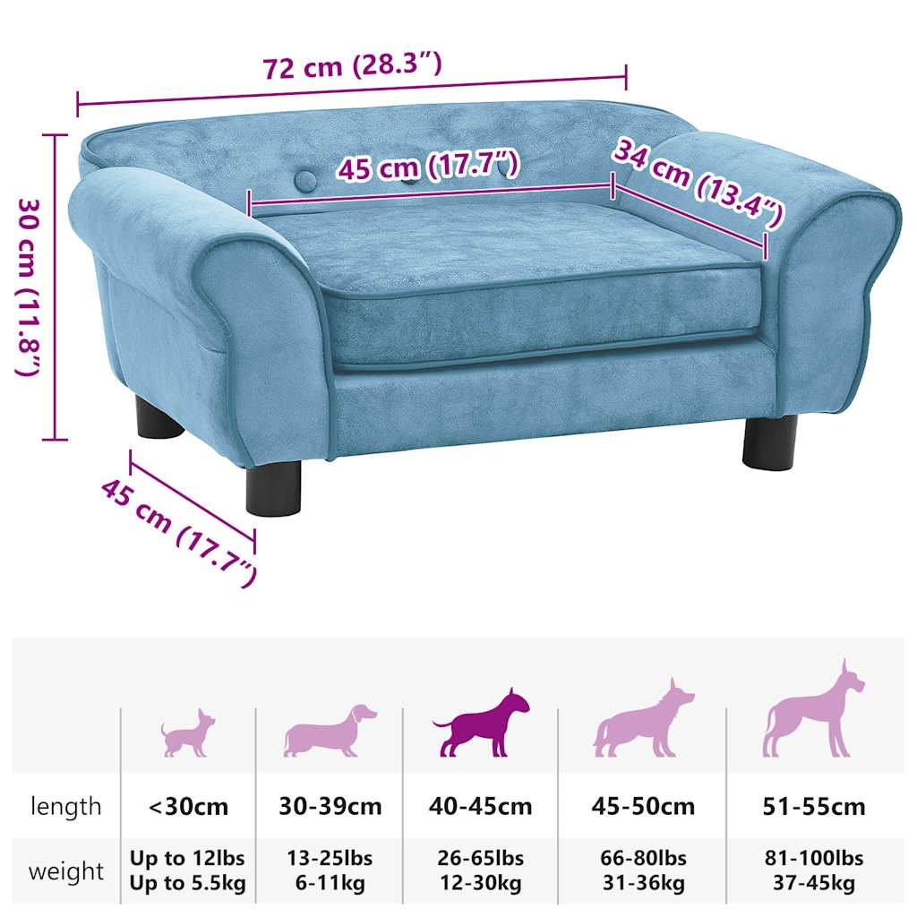 Dog Sofa Turquoise 72x45x30 cm Plush