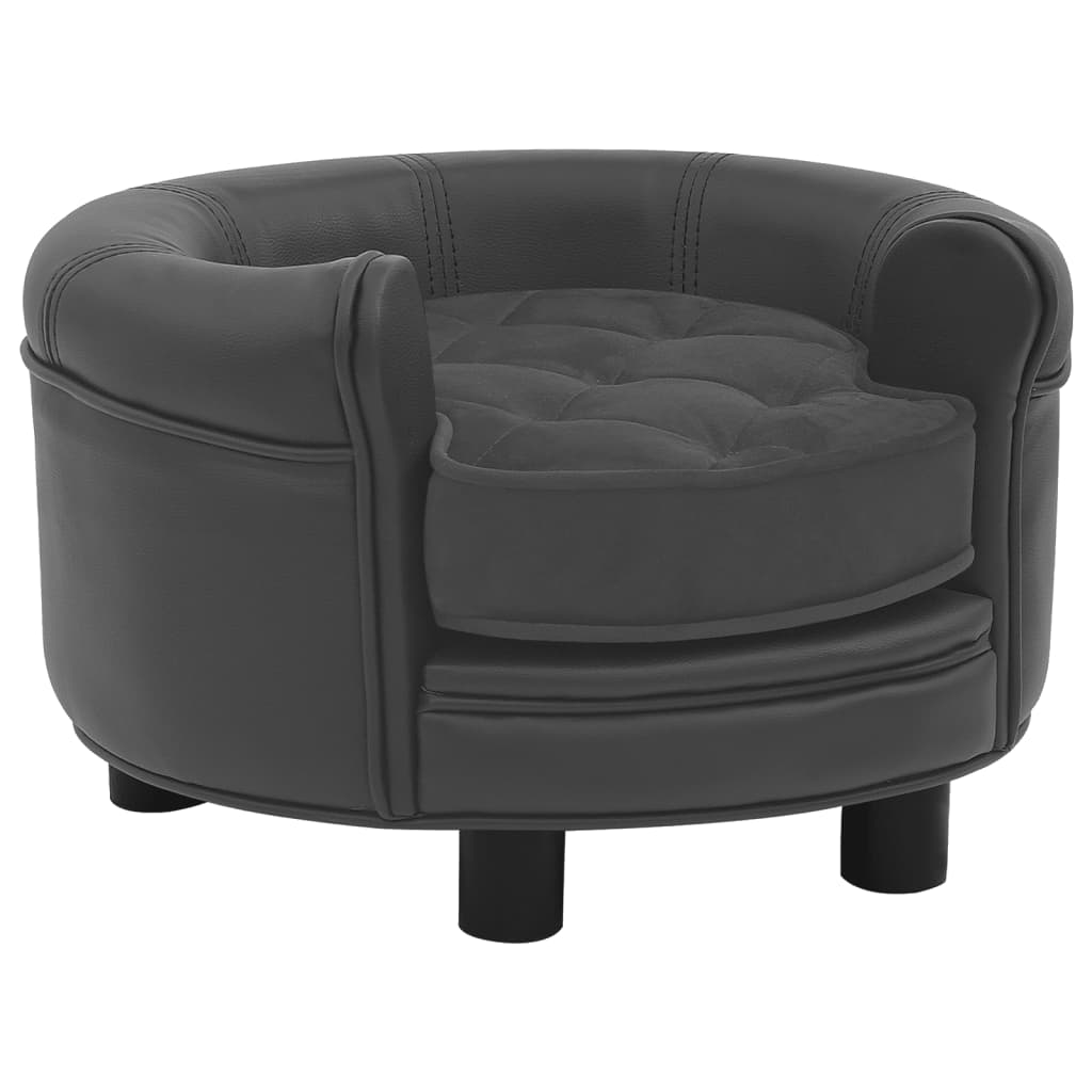 Dog Sofa Dark Grey 48x48x32 cm Plush and Faux Leather