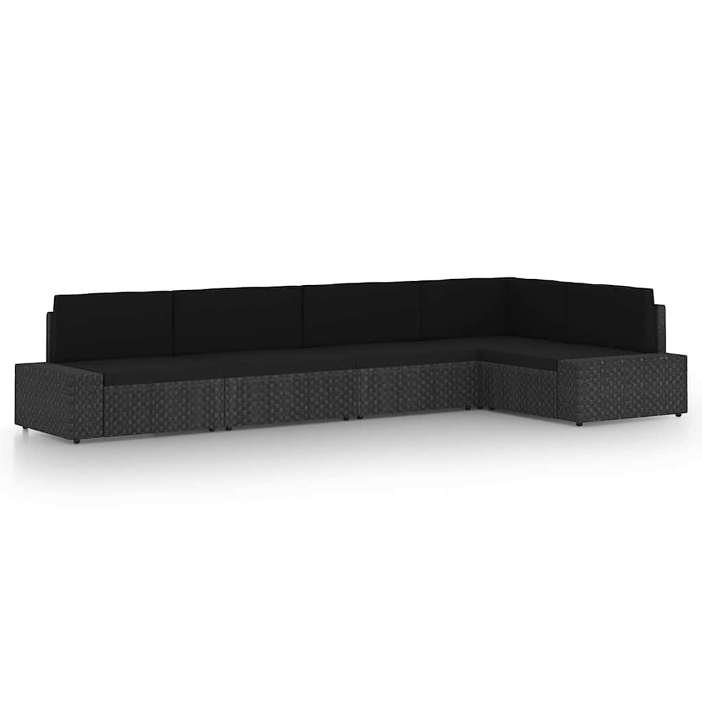 5 Piece Garden Lounge Set with Cushions Black Poly Rattan