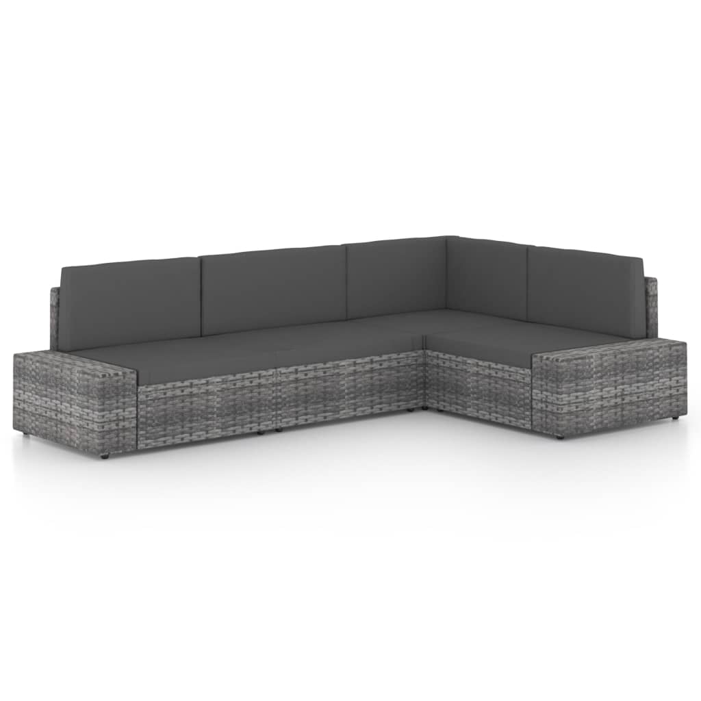 4 Piece Garden Lounge Set with Cushions Grey Poly Rattan