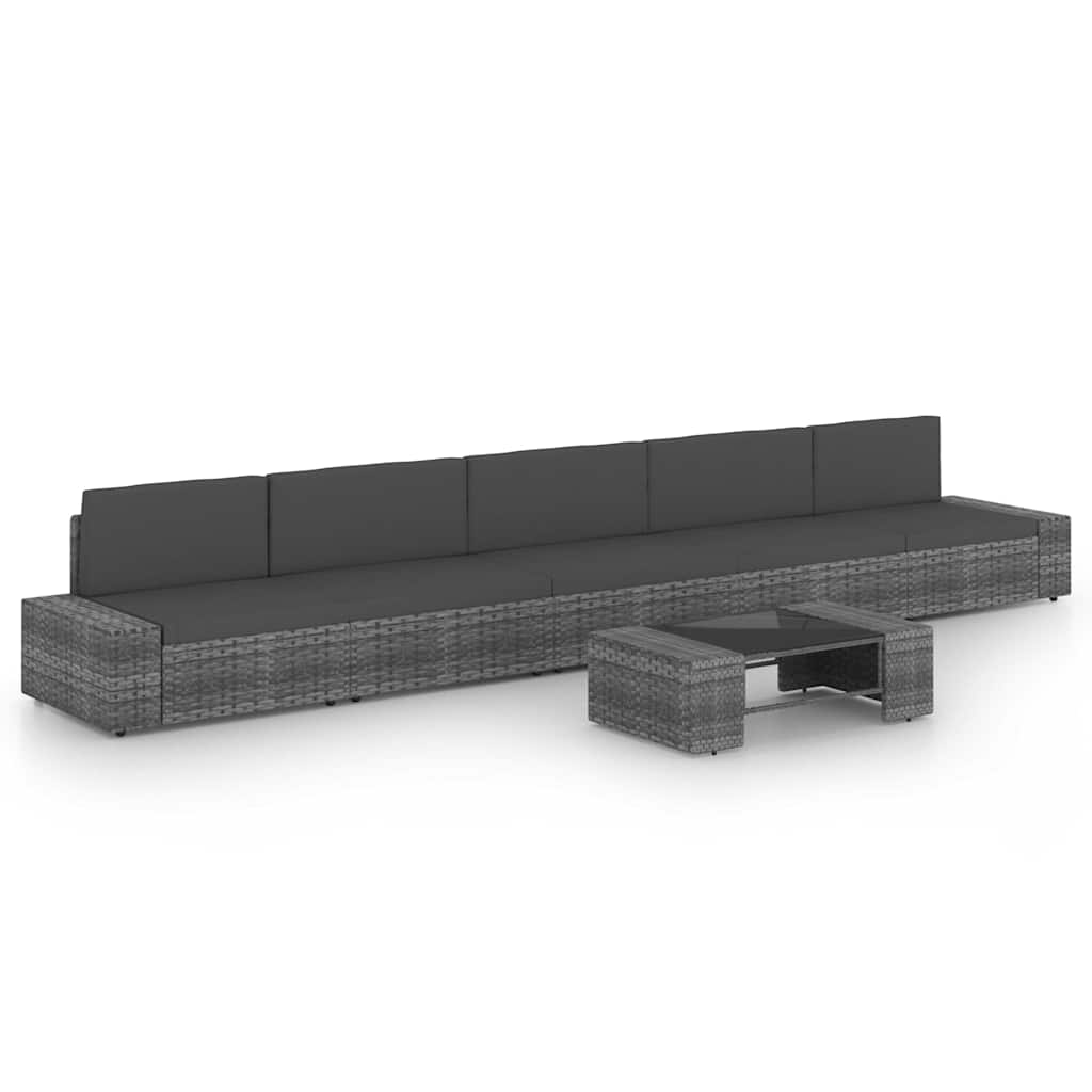 6 Piece Garden Lounge Set with Cushions Grey Poly Rattan