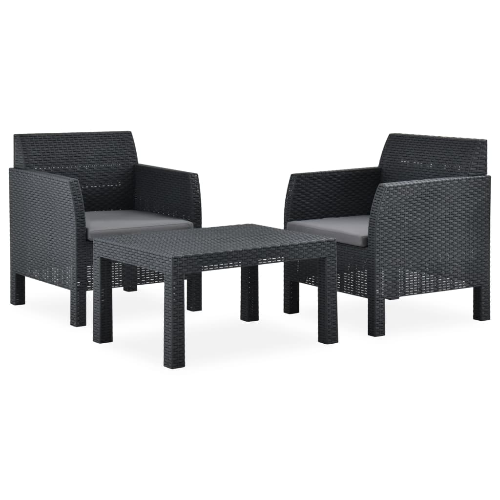3 Piece Garden Lounge Set with Cushions PP Rattan Anthracite