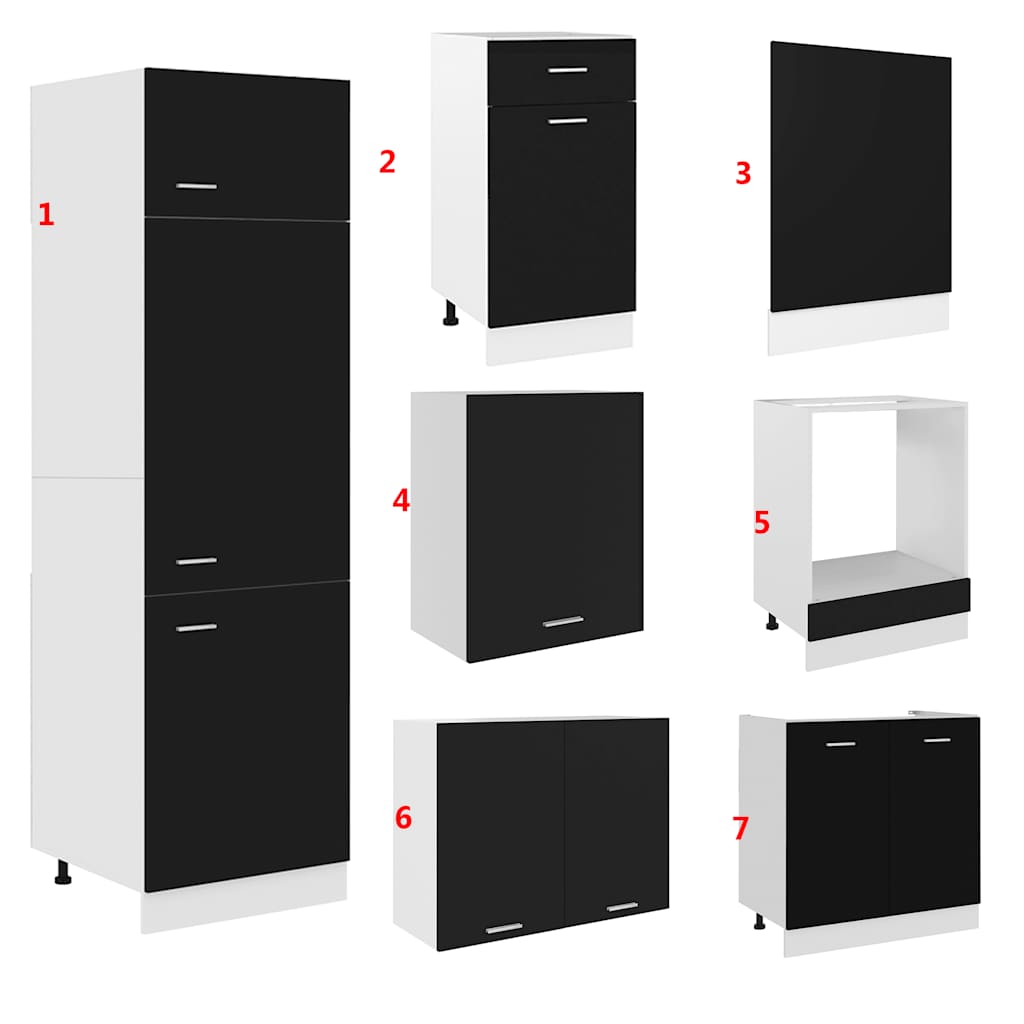 7 Piece Kitchen Cabinet Set Lyon Black Engineered Wood