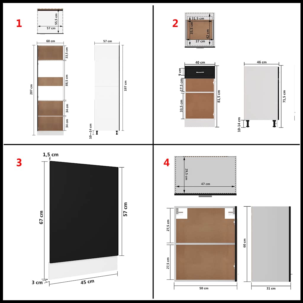 7 Piece Kitchen Cabinet Set Lyon Black Engineered Wood