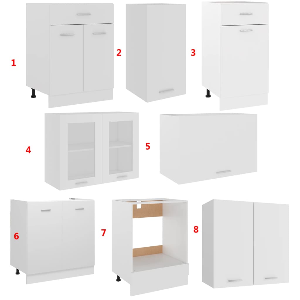 8 Piece Kitchen Cabinet Set Lyon White Engineered Wood