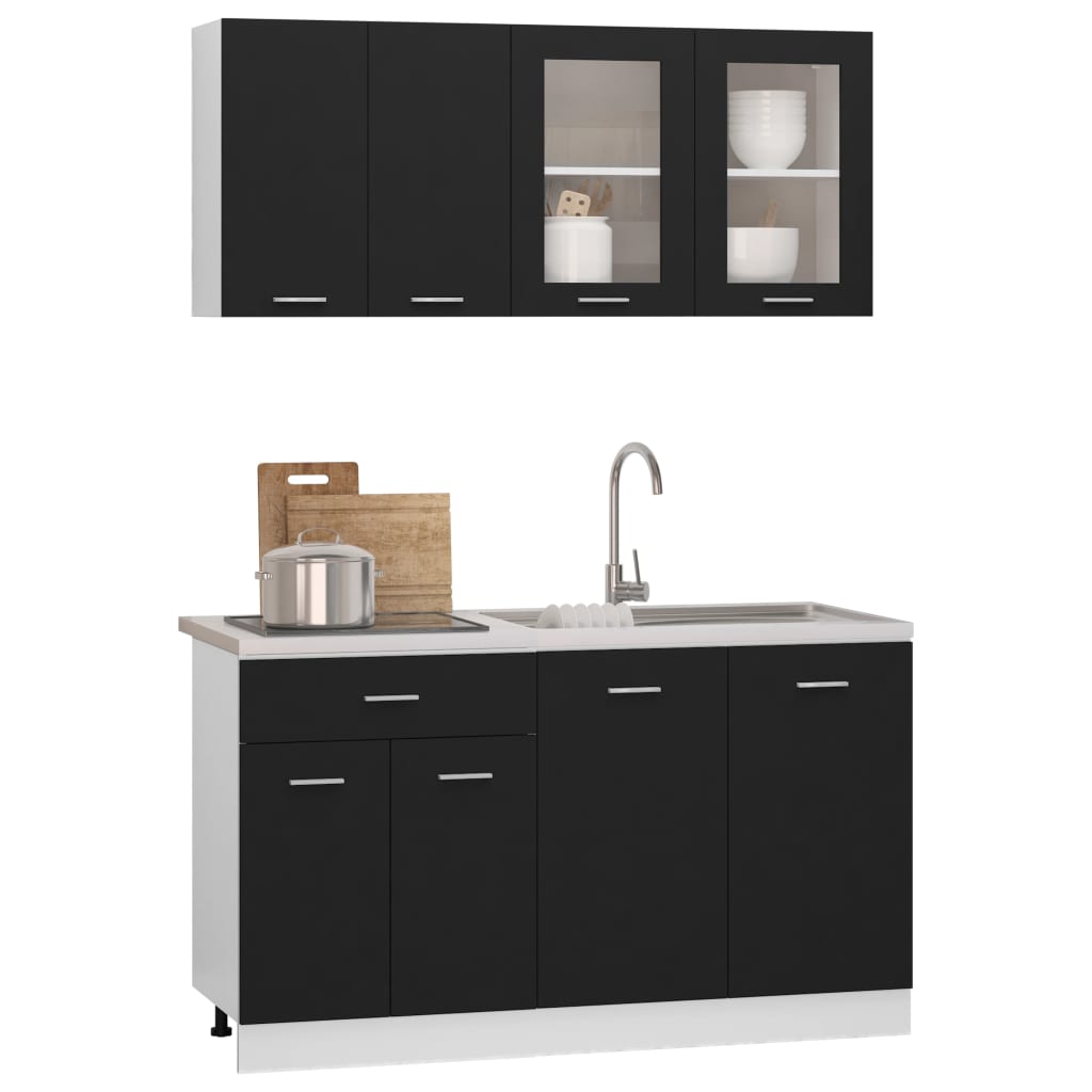 4 Piece Kitchen Cabinet Set Lyon Black Engineered Wood