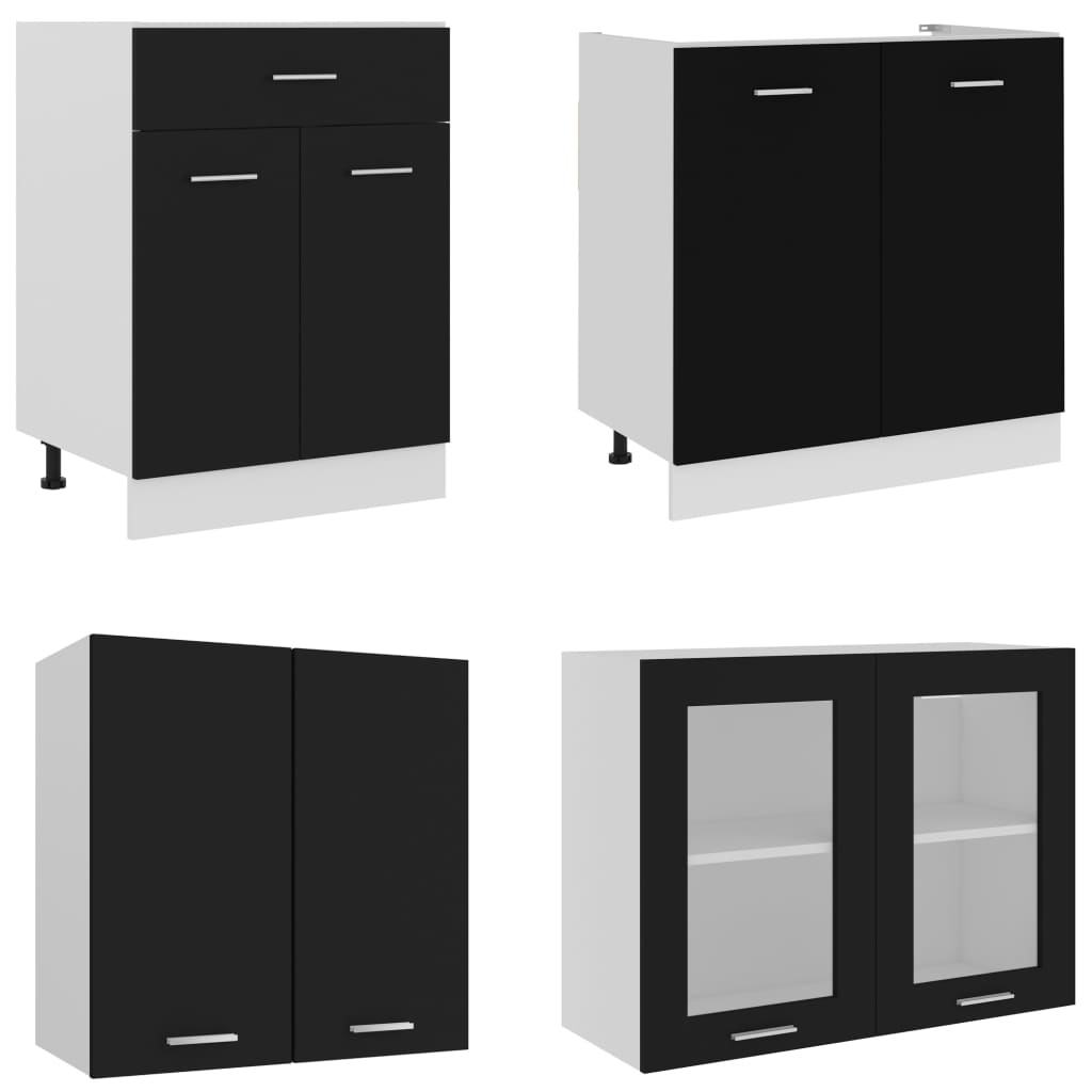 4 Piece Kitchen Cabinet Set Lyon Black Engineered Wood
