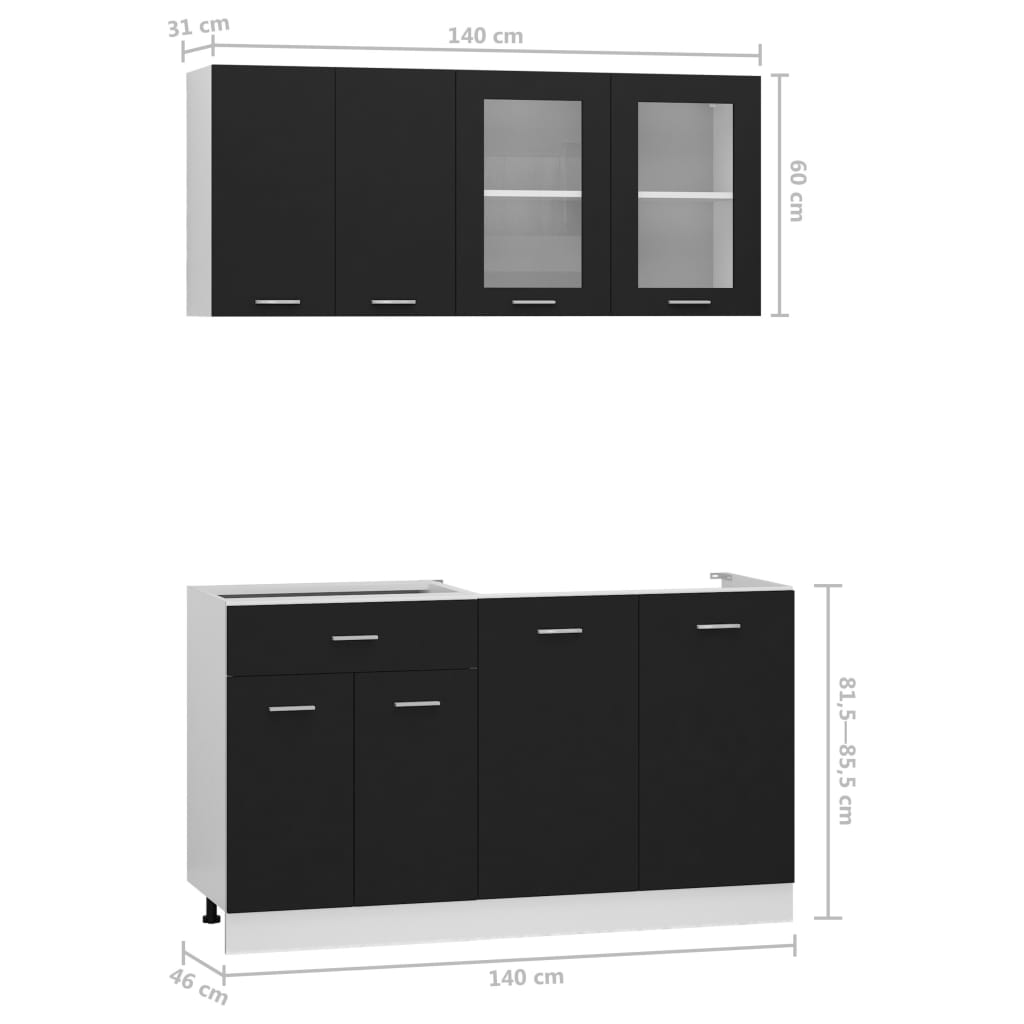 4 Piece Kitchen Cabinet Set Lyon Black Engineered Wood