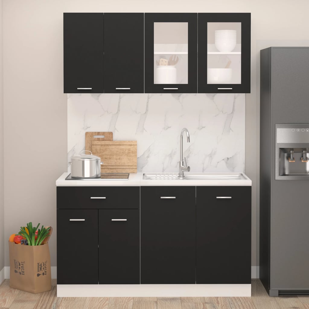 4 Piece Kitchen Cabinet Set Lyon Black Engineered Wood