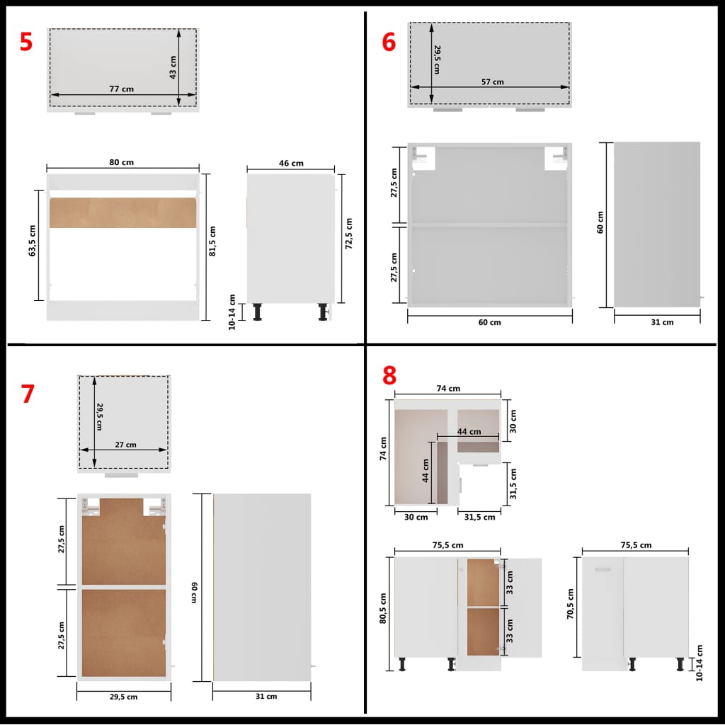 11 Piece Kitchen Cabinet Set Lyon White Engineered Wood
