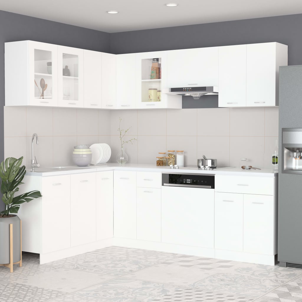 11 Piece Kitchen Cabinet Set Lyon White Engineered Wood