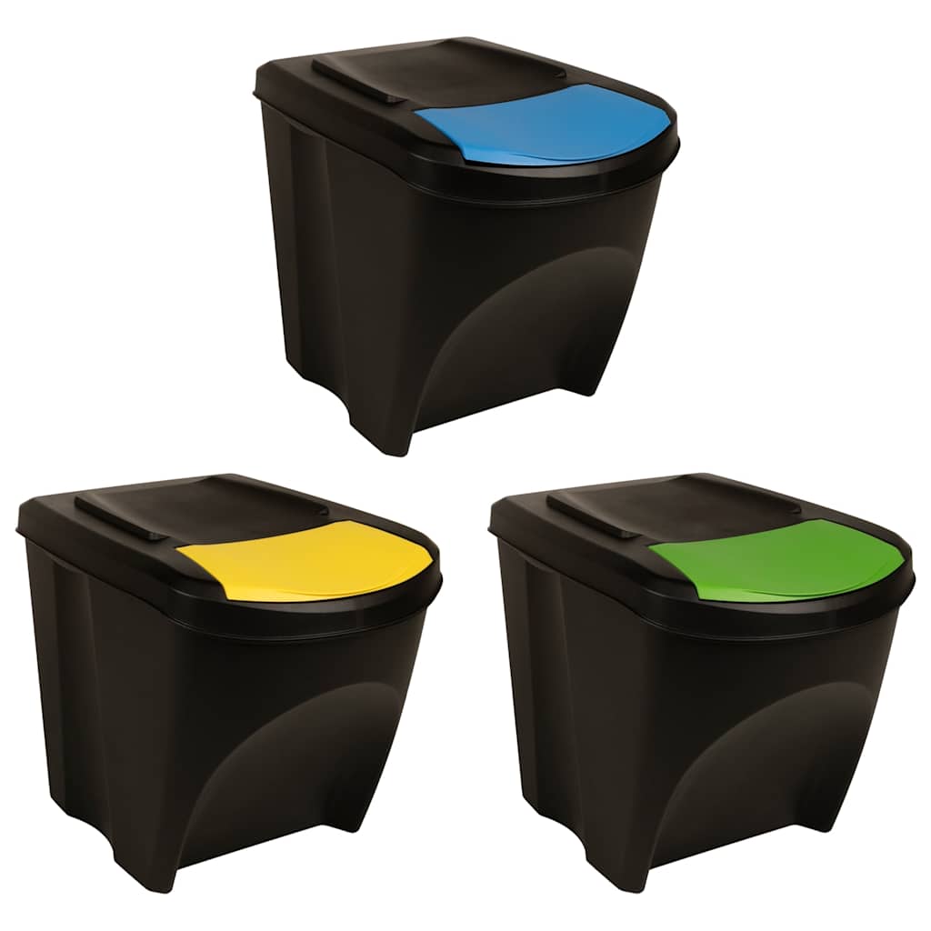 Stackable Garbage Bin Boxes 3 pcs Anthracite 75 L Polypropylene