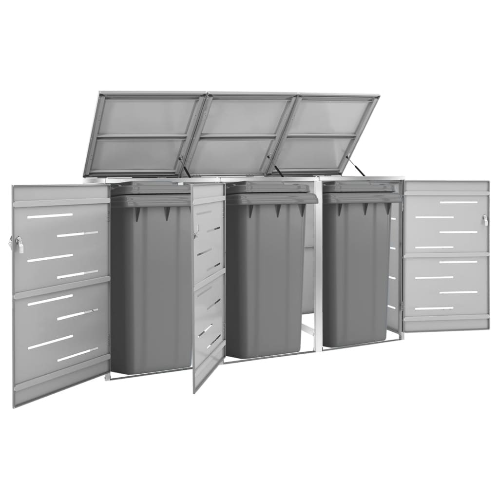 Quadruple Wheelie Bin Shed 276.5X77.5X112.5 Cm Stainless Steel
