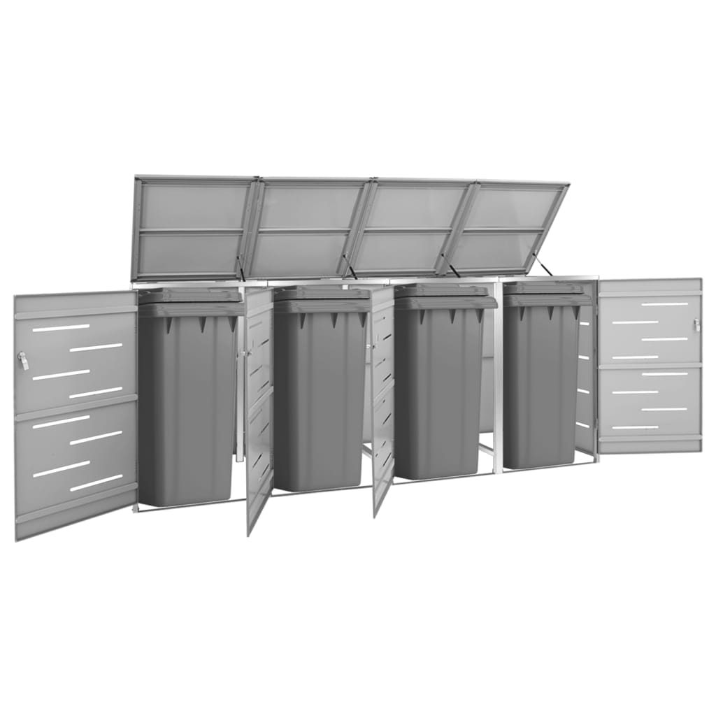 Quadruple Wheelie Bin Shed 276.5X77.5X112.5 Cm Stainless Steel