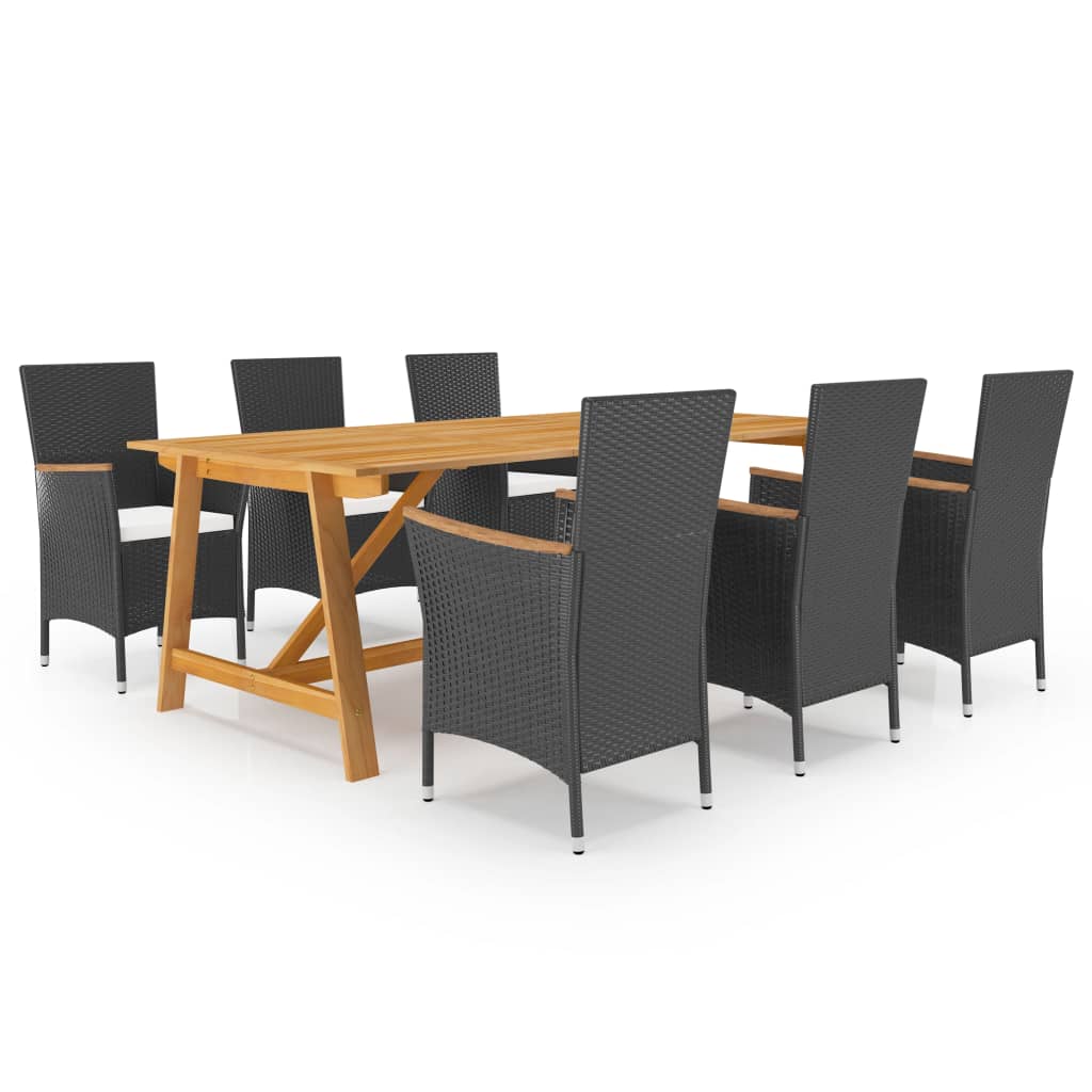 7 Piece Garden Dining Set Black