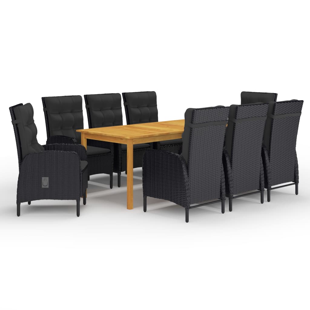 9 Piece Garden Dining Set Black